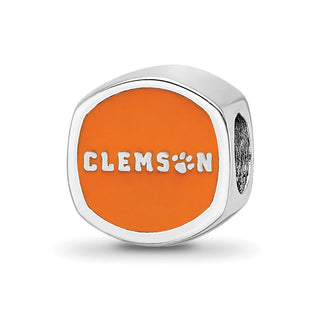 Sterling Silver Rhodium-plated LogoArt Clemson University Tiger Paw Enameled Bead