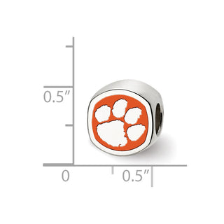 Sterling Silver Rhodium-plated LogoArt Clemson University Tiger Paw Enameled Bead