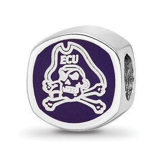 Sterling Silver Rhodium-plated LogoArt East Carolina University Double Logo Enameled Bead