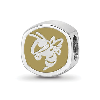 Sterling Silver Rhodium-plated LogoArt Georgia Institute of Technology Double Logo Enameled Bead