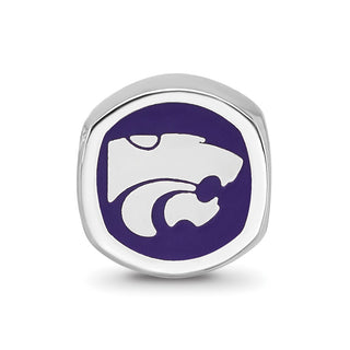 Sterling Silver Rhodium-plated LogoArt Kansas State University Enameled Double Logo Bead