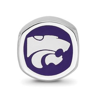 Sterling Silver Rhodium-plated LogoArt Kansas State University Enameled Double Logo Bead