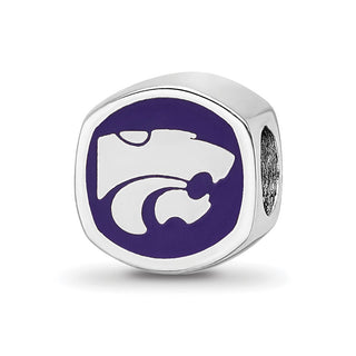 Sterling Silver Rhodium-plated LogoArt Kansas State University Enameled Double Logo Bead