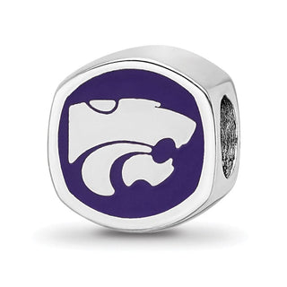 Sterling Silver Rhodium-plated LogoArt Kansas State University Enameled Double Logo Bead