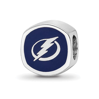 Sterling Silver NHL LogoArt Tampa Bay Lightning Cushion Shaped Enameled Logo Bead