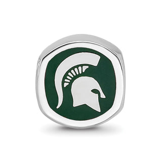 Sterling Silver Rhodium-plated LogoArt Michigan State University Enameled Double Logo Bead