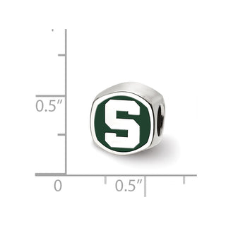 Sterling Silver Rhodium-plated LogoArt Michigan State University Enameled Double Logo Bead