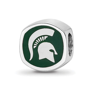Sterling Silver Rhodium-plated LogoArt Michigan State University Enameled Double Logo Bead