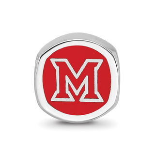 Sterling Silver Rhodium-plated LogoArt Miami University Ohio Double Logo Enameled Bead