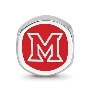 Sterling Silver Rhodium-plated LogoArt Miami University Ohio Double Logo Enameled Bead
