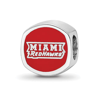 Sterling Silver Rhodium-plated LogoArt Miami University Ohio Double Logo Enameled Bead
