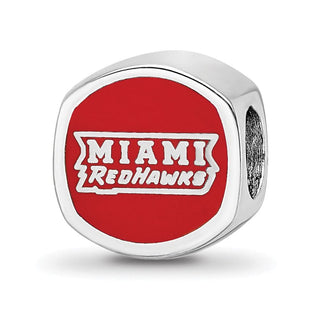 Sterling Silver Rhodium-plated LogoArt Miami University Ohio Double Logo Enameled Bead