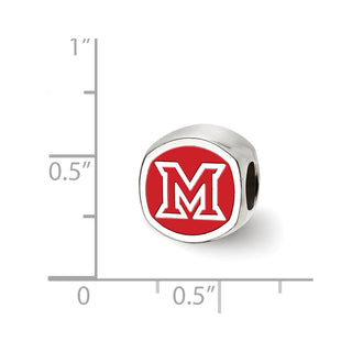 Sterling Silver Rhodium-plated LogoArt Miami University Ohio Double Logo Enameled Bead