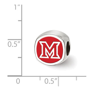 Sterling Silver Rhodium-plated LogoArt Miami University Ohio Double Logo Enameled Bead
