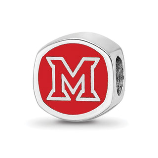 Sterling Silver Rhodium-plated LogoArt Miami University Ohio Double Logo Enameled Bead