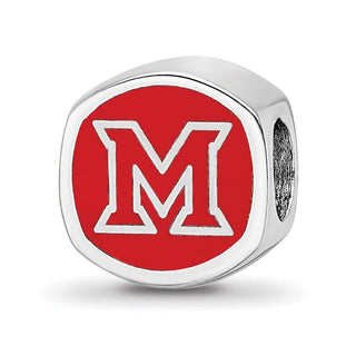 Sterling Silver Rhodium-plated LogoArt Miami University Ohio Double Logo Enameled Bead