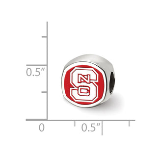 Sterling Silver Rhodium-plated LogoArt North Carolina State University N-C-S Enameled Bead