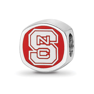 Sterling Silver Rhodium-plated LogoArt North Carolina State University N-C-S Enameled Bead