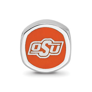 Sterling Silver Rhodium-plated LogoArt Oklahoma State University Enameled Double Logo Bead