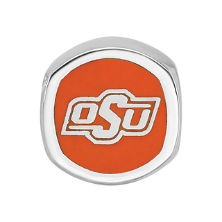 Sterling Silver Rhodium-plated LogoArt Oklahoma State University Enameled Double Logo Bead