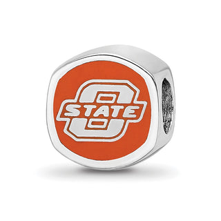 Sterling Silver Rhodium-plated LogoArt Oklahoma State University Enameled Double Logo Bead