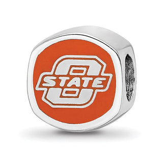 Sterling Silver Rhodium-plated LogoArt Oklahoma State University Enameled Double Logo Bead