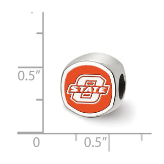 Sterling Silver Rhodium-plated LogoArt Oklahoma State University Enameled Double Logo Bead