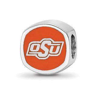 Sterling Silver Rhodium-plated LogoArt Oklahoma State University Enameled Double Logo Bead
