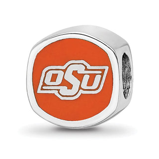 Sterling Silver Rhodium-plated LogoArt Oklahoma State University Enameled Double Logo Bead