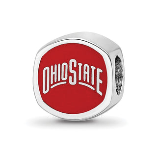 Sterling Silver Rhodium-plated LogoArt The Ohio State University Enameled Double Logo Bead