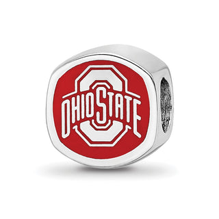 Sterling Silver Rhodium-plated LogoArt The Ohio State University Enameled Double Logo Bead