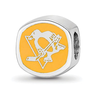 Sterling Silver NHL LogoArt Pittsburgh Penguins Enameled Double Logo Bead