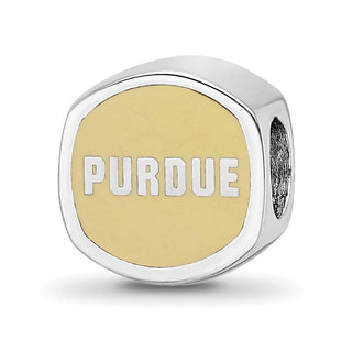 Sterling Silver Rhodium-plated LogoArt Purdue University Double Logo Enameled Bead