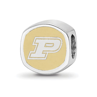 Sterling Silver Rhodium-plated LogoArt Purdue University Double Logo Enameled Bead