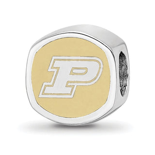 Sterling Silver Rhodium-plated LogoArt Purdue University Double Logo Enameled Bead