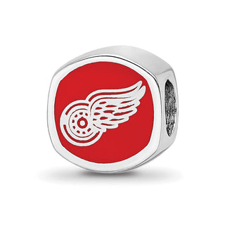 Sterling Silver Rhodium-plated NHL LogoArt Detroit Red Wings Double Logo Enameled Bead