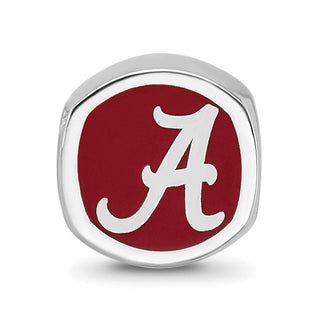 Sterling Silver Rhodium-plated LogoArt University of Alabama Enameled Double Logo Bead