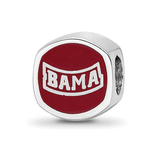 Sterling Silver Rhodium-plated LogoArt University of Alabama Enameled Double Logo Bead