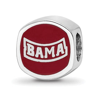 Sterling Silver Rhodium-plated LogoArt University of Alabama Enameled Double Logo Bead