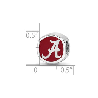 Sterling Silver Rhodium-plated LogoArt University of Alabama Enameled Double Logo Bead