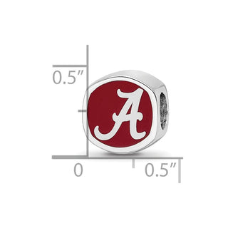Sterling Silver Rhodium-plated LogoArt University of Alabama Enameled Double Logo Bead