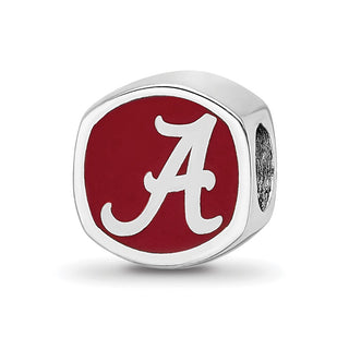 Sterling Silver Rhodium-plated LogoArt University of Alabama Enameled Double Logo Bead