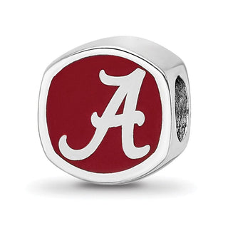 Sterling Silver Rhodium-plated LogoArt University of Alabama Enameled Double Logo Bead