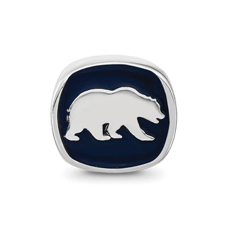 Sterling Silver Rhodium-plated LogoArt University of California Berkeley Bear/Cal Double Logo Enameled Bead