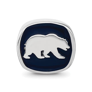 Sterling Silver Rhodium-plated LogoArt University of California Berkeley Bear/Cal Double Logo Enameled Bead