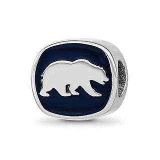 Sterling Silver Rhodium-plated LogoArt University of California Berkeley Bear/Cal Double Logo Enameled Bead