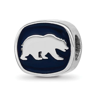 Sterling Silver Rhodium-plated LogoArt University of California Berkeley Bear/Cal Double Logo Enameled Bead
