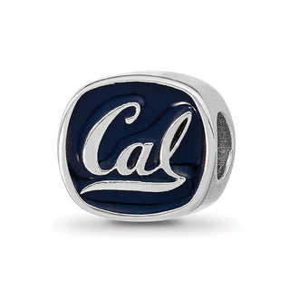 Sterling Silver Rhodium-plated LogoArt University of California Berkeley Bear/Cal Double Logo Enameled Bead