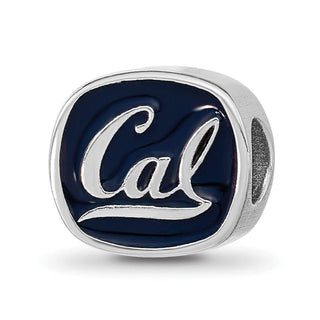 Sterling Silver Rhodium-plated LogoArt University of California Berkeley Bear/Cal Double Logo Enameled Bead