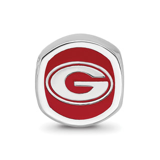 Sterling Silver Rhodium-plated LogoArt University of Georgia Enameled Double Logo Bead